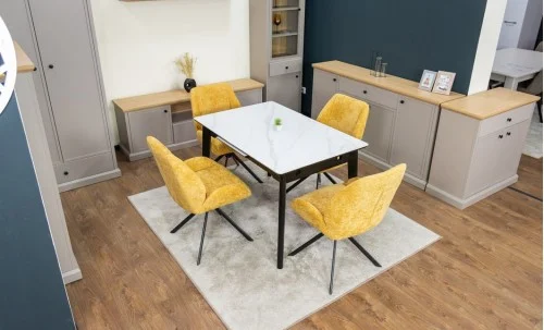 Set Masă Living Extensibilă KJT4711-1 Alb cu 4 Scaune Tapițate KJC4347 Galbene