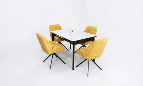 Set Masă Living Extensibilă KJT4711-1 Alb cu 4 Scaune Tapițate KJC4347 Galbene