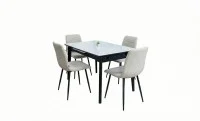 Set Masă Living Extensibilă KJT4711-1 Alb cu 4 Scaune KJC5341 Bej 2