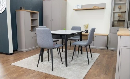 Set Masă Living Extensibilă KJT4711-1 Alb cu 4 Scaune KJC5341 Gri