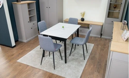 Set Masă Living Extensibilă KJT4711-1 Alb cu 4 Scaune KJC5341 Gri