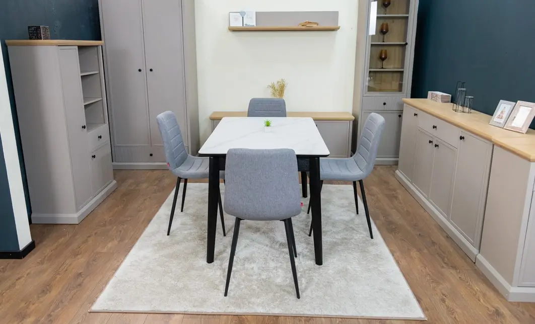 Set Masă Living Extensibilă KJT4711-1 Alb cu 4 Scaune KJC5341 Gri 8