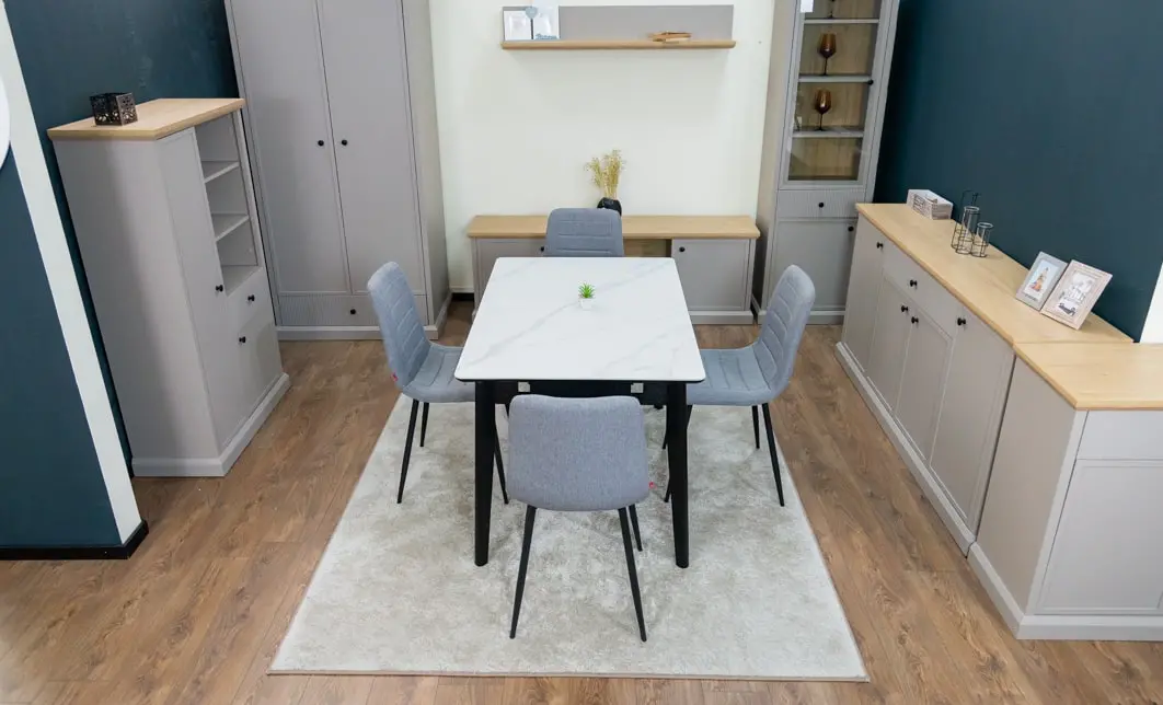 Set Masă Living Extensibilă KJT4711-1 Alb cu 4 Scaune KJC5341 Gri 9