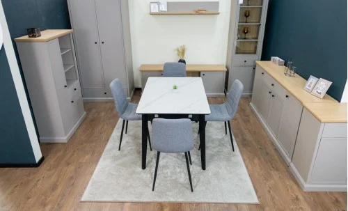 Set Masă Living Extensibilă KJT4711-1 Alb cu 4 Scaune KJC5341 Gri
