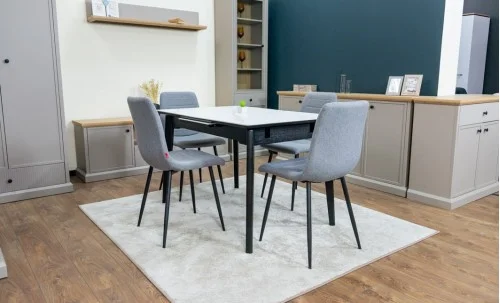 Set Masă Living Extensibilă KJT4711-1 Alb cu 4 Scaune KJC5341 Gri