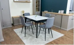 Set Masă Living Extensibilă KJT4711-1 Alb cu 4 Scaune KJC5341 Gri