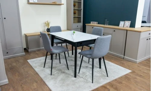 Set Masă Living Extensibilă KJT4711-1 Alb cu 4 Scaune KJC5341 Gri