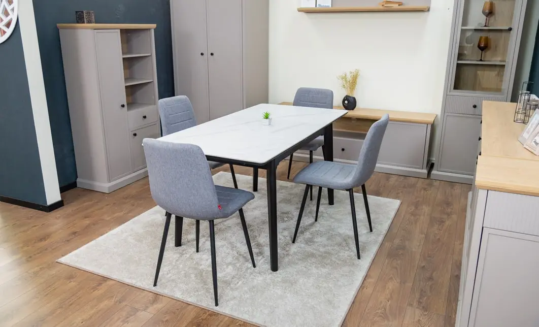 Set Masă Living Extensibilă KJT4711-1 Alb cu 4 Scaune KJC5341 Gri 7