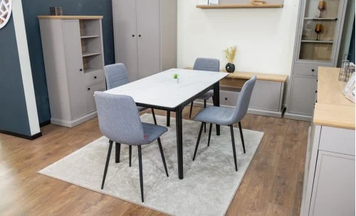 Set Masă Living Extensibilă KJT4711-1 Alb cu 4 Scaune KJC5341 Gri