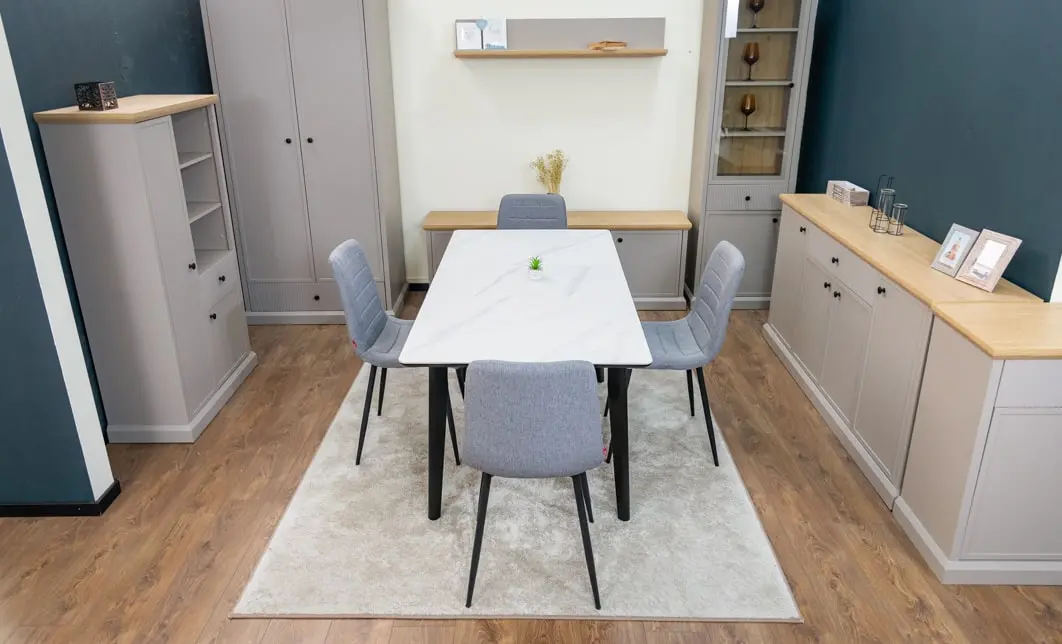 Set Masă Living Extensibilă KJT4711-1 Alb cu 4 Scaune KJC5341 Gri 10