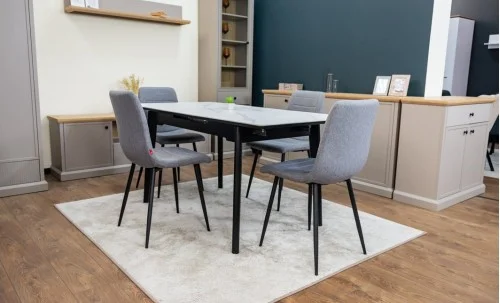 Set Masă Living Extensibilă KJT4711-1 Alb cu 4 Scaune KJC5341 Gri