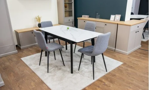 Set Masă Living Extensibilă KJT4711-1 Alb cu 4 Scaune KJC5341 Gri