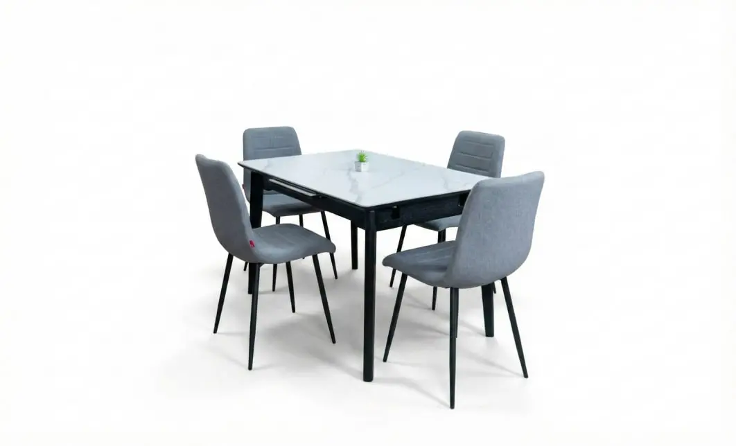 Set Masă Living Extensibilă KJT4711-1 Alb cu 4 Scaune KJC5341 Gri 2