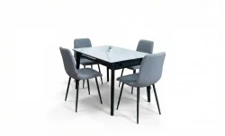 Set Masă Living Extensibilă KJT4711-1 Alb cu 4 Scaune KJC5341 Gri