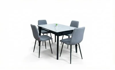Set Masă Living Extensibilă KJT4711-1 Alb cu 4 Scaune KJC5341 Gri