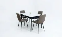 Set Masă Living Extensibilă KJT4711-1 Alb cu 4 Scaune KJC5341 Maro 2