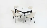 Set Masă Living Extensibilă KJT4711-1 Alb cu 4 Scaune KJC0357 Bej 2