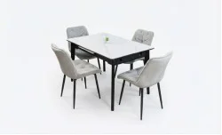 Set Masă Living Extensibilă KJT4711-1 Alb cu 4 Scaune KJC0357 Gri