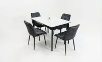Set Masă Living Extensibilă KJT4711-1 Alb cu 4 Scaune KJC0357 Negre 2