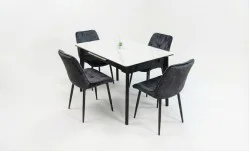 Set Masă Living Extensibilă KJT4711-1 Alb cu 4 Scaune KJC0357 Negre