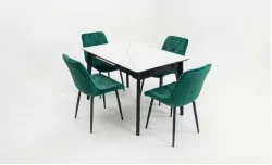 Set Masă Living Extensibilă KJT4711-1 Alb cu 4 Scaune KJC0357 Verzi