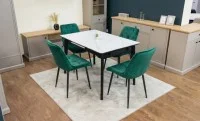 Set Masă Living Extensibilă KJT4711-1 Alb cu 4 Scaune KJC0357 Verzi