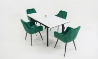 Set Masă Living Extensibilă KJT4711-1 Alb cu 4 Scaune Tapițate KJC38 Verde 2