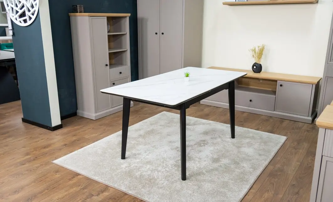 Set Masă Living Extensibilă KJT4711-1 Alb cu 4 Scaune Tapițate KJC38 Verde