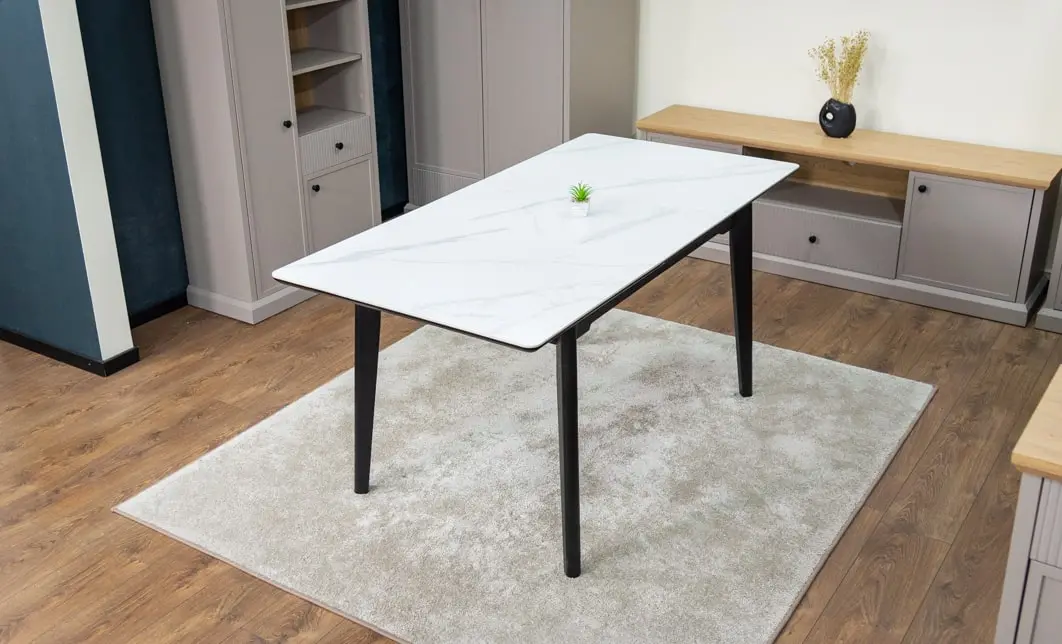 Set Masă Living Extensibilă KJT4711-1 Alb cu 4 Scaune KJC5341 Gri