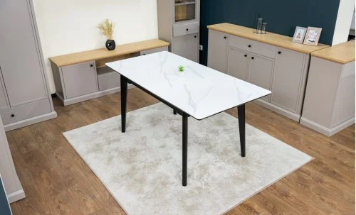 Set Masă Living Extensibilă KJT4711-1 Alb cu 4 Scaune Tapițate KJC4347 Galbene