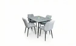 Set Masă Living Extensibilă KJT546 Gri cu 4 Scaune Tapițate KJC0357 Gri