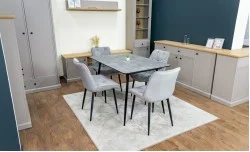 Set Masă Living Extensibilă KJT546 Gri cu 4 Scaune Tapițate KJC0357 Gri