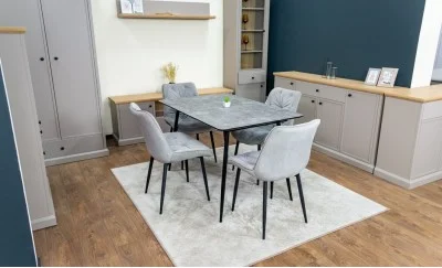 Set Masă Living Extensibilă KJT546 Gri cu 4 Scaune Tapițate KJC0357 Gri