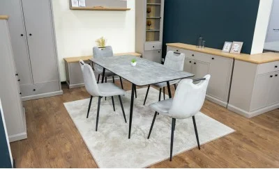 Set Masă Living Extensibilă KJT546 Gri cu 4 Scaune Tapițate KJC0358 Gri