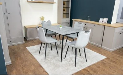 Set Masă Living Extensibilă KJT546 Gri cu 4 Scaune Tapițate KJC0358 Gri