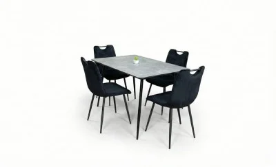 Set Masă Living Extensibilă KJT546 Gri cu 4 Scaune Tapițate KJC0358 Negre