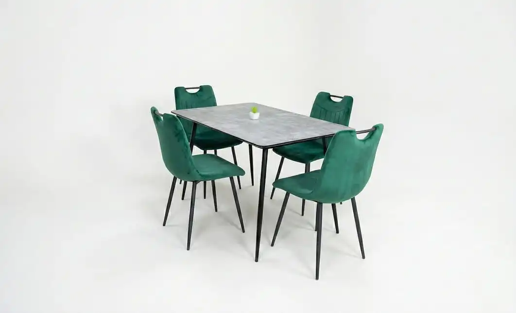 Set Masă Living Extensibilă KJT546 Gri cu 4 Scaune Tapițate KJC0358 Verzi 1