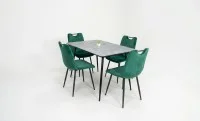 Set Masă Living Extensibilă KJT546 Gri cu 4 Scaune Tapițate KJC0358 Verzi