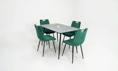 Set Masă Living Extensibilă KJT546 Gri cu 4 Scaune Tapițate KJC0358 Verzi