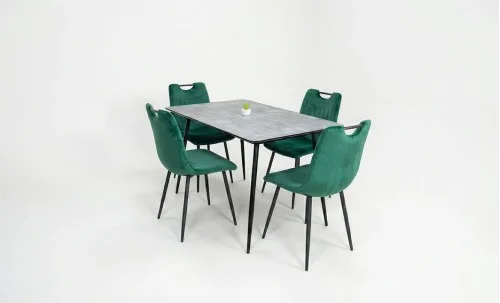 Set Masă Living Extensibilă KJT546 Gri cu 4 Scaune Tapițate KJC0358 Verzi
