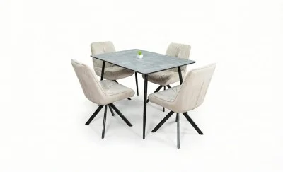 Set Masă Living Extensibilă KJT546 Gri cu 4 Scaune Tapițate KJC356 Bej