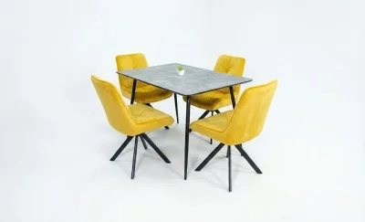 Set Masă Living Extensibilă KJT546 Gri cu 4 Scaune Tapițate KJC356 Galbene