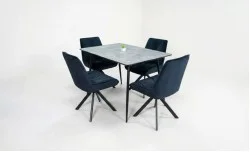 Set Masă Living Extensibilă KJT546 Gri cu 4 Scaune Tapițate KJC356 Negre