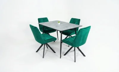 Set Masă Living Extensibilă KJT546 Gri cu 4 Scaune Tapițate KJC356 Verzi
