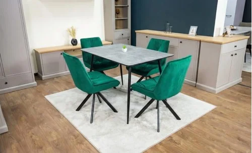 Set Masă Living Extensibilă KJT546 Gri cu 4 Scaune Tapițate KJC356 Verzi