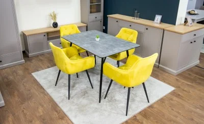 Set Masă Living Extensibilă KJT546 Gri cu 4 Scaune Tapițate KJC38 Galbene