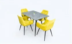 Set Masă Living Extensibilă KJT546 Gri cu 4 Scaune Tapițate KJC38 Galbene