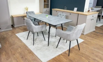 Set Masă Living Extensibilă KJT546 Gri cu 4 Scaune Tapițate KJC38 Gri