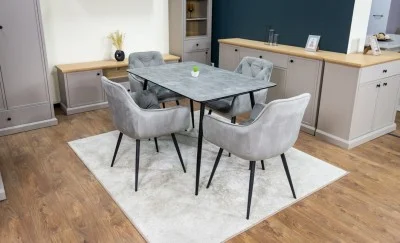 Set Masă Living Extensibilă KJT546 Gri cu 4 Scaune Tapițate KJC38 Gri