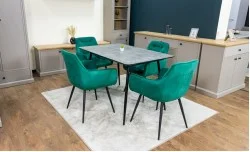 Set Masă Living Extensibilă KJT546 Gri cu 4 Scaune Tapițate KJC38 Verzi